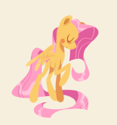 Size: 1692x1804 | Tagged: safe, artist:beaglescouts, fluttershy, pegasus, pony, g4, blushing, eyes closed, female, leg raise, mare, raised hoof, simple background, smiling, solo, tan background