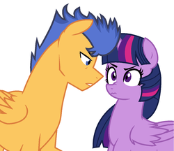 Size: 1044x904 | Tagged: safe, artist:amellia-rose, flash sentry, twilight sparkle, alicorn, pegasus, pony, kindverse, g4, female, implied infidelity, looking at each other, male, ship:flashlight, shipping, simple background, story included, straight, twilight sparkle (alicorn), white background