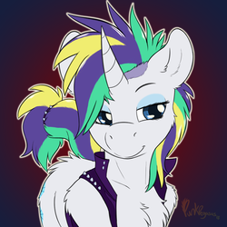 Size: 2000x2000 | Tagged: safe, artist:punk-pegasus, rarity, pony, unicorn, g4, alternate hairstyle, chest fluff, clothes, female, high res, jacket, punk, raripunk, solo, sternocleidomastoid