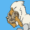 Size: 100x100 | Tagged: safe, artist:darkmanethewerewolf, oc, oc only, oc:der, griffon, animated, barely pony related, chocolate chip cookie, cookie, cute, eating, food, frame by frame, gif, gif for breezies, male, micro, perfect loop, picture for breezies, solo, that griffon sure "der"s love cookies