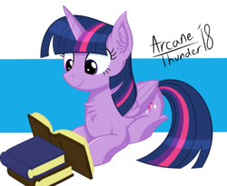 Size: 5500x4500 | Tagged: safe, artist:arcane-thunder, twilight sparkle, alicorn, pony, g4, absurd resolution, book, chest fluff, digital art, ear fluff, female, mare, reading, signature, simple background, solo, that pony sure does love books, transparent background, twilight sparkle (alicorn)