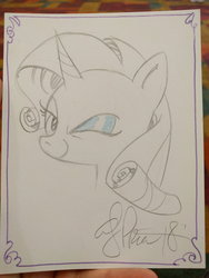 Size: 1536x2048 | Tagged: safe, artist:andy price, rarity, pony, unicorn, g4, female, mare, one eye closed, partial color, smiling, traditional art, wink