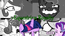 Size: 1280x720 | Tagged: safe, artist:dwk, edit, edited screencap, screencap, princess cadance, princess celestia, princess flurry heart, princess luna, starlight glimmer, twilight sparkle, alicorn, pony, unicorn, totally legit recap, g4, boop, faic, female, foal, foreshadowing, frown, glare, glimmerposting, greentext, grin, lidded eyes, mare, nervous, open mouth, purple text, screaming, self-boop, smiling, smirk, soon, squee, text, tongue out, twilight sparkle (alicorn), wavy mouth, wide eyes