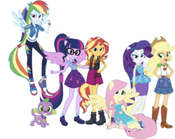 Size: 1658x1318 | Tagged: safe, artist:php77, editor:php77, applejack, fluttershy, rainbow dash, rarity, sci-twi, spike, spike the regular dog, sunset shimmer, twilight sparkle, dog, equestria girls, equestria girls series, g4, converse, geode of empathy, geode of fauna, geode of shielding, geode of super speed, geode of super strength, geode of telekinesis, magical geodes, shoes, simple background, sneakers, transparent background, wings
