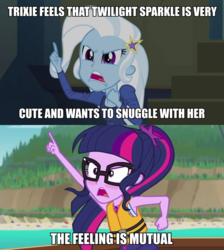 Size: 1080x1204 | Tagged: safe, edit, edited screencap, screencap, sci-twi, trixie, twilight sparkle, equestria girls, g4, my little pony equestria girls: better together, my little pony equestria girls: rainbow rocks, the salty sails, clothes, geode of telekinesis, image macro, lifejacket, meme, open mouth, pointing, raised arm, swimsuit, trixie yells at everything