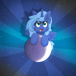 Size: 4000x4000 | Tagged: safe, artist:sol-r, princess luna, pony, g4, cute, female, full moon, lunabetes, moon, s1 luna, solo, sunburst background, tangible heavenly object