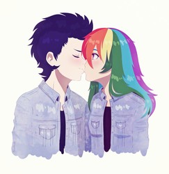 Size: 3883x4000 | Tagged: safe, artist:nicohoshi, rainbow dash, soarin', human, g4, female, humanized, kissing, male, ship:soarindash, shipping, straight