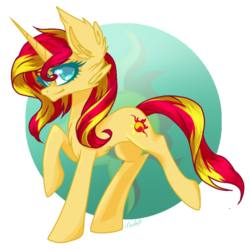 Size: 768x768 | Tagged: safe, artist:neisha_art, sunset shimmer, pony, unicorn, g4, cutie mark background, female, looking at you, mare, simple background, solo, transparent background