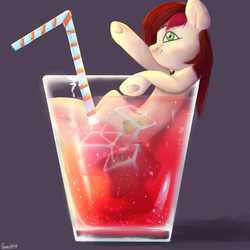 Size: 2500x2500 | Tagged: safe, artist:twisoft, oc, oc:appleale, earth pony, pony, alcohol, bartender, drink, female, high res, ice, mare, micro, small, soda, straw, two toned mane