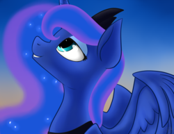 Size: 1600x1236 | Tagged: safe, artist:firepetalfox, princess luna, alicorn, pony, g4, bust, crown, cute, ethereal mane, female, jewelry, looking up, lunabetes, mare, portrait, regalia, solo, starry mane