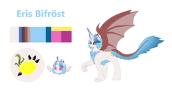 Size: 3750x2017 | Tagged: safe, artist:marukouhai, oc, oc only, oc:eris, hybrid, female, high res, interspecies offspring, offspring, parent:discord, parent:princess celestia, parents:dislestia, reference sheet, simple background, solo, white background