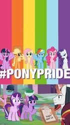 Size: 500x888 | Tagged: safe, edit, edited screencap, screencap, applejack, chancellor neighsay, fluttershy, pinkie pie, rainbow dash, rarity, starlight glimmer, twilight sparkle, alicorn, pony, g4, school daze, gay pride flag, pride, pride month, twilight sparkle (alicorn)