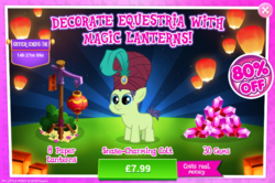 Size: 796x528 | Tagged: safe, gameloft, g4, my little pony: magic princess, advertisement, costs real money, gem, lantern, paper lantern, sky lantern, snake-charming colt