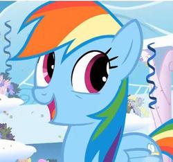 Size: 426x398 | Tagged: safe, screencap, rainbow dash, g4, sonic rainboom (episode), confetti, cropped, happy, smiling, solo focus, streamers