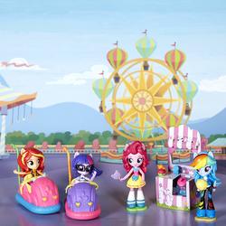 Size: 1500x1500 | Tagged: safe, pinkie pie, rainbow dash, sci-twi, sunset shimmer, twilight sparkle, equestria girls, equestria girls specials, g4, my little pony equestria girls: better together, my little pony equestria girls: rollercoaster of friendship, amusement park, bumper cars, doll, equestria girls minis, equestria land, female, ferris wheel, irl, me my selfie and i, photo, toy