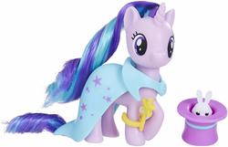 Size: 1500x964 | Tagged: safe, angel bunny, starlight glimmer, g4, brushable, cape, clothes, implied trixie, magic wand, magician outfit, toy