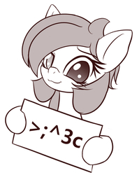 Size: 829x1040 | Tagged: dead source, safe, artist:an-m, oc, oc only, oc:cold shine, pony, looking at you, monochrome, pony oc, sign, solo
