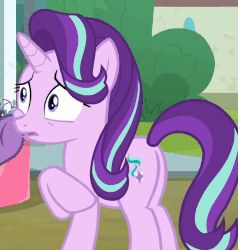 Size: 611x643 | Tagged: safe, screencap, starlight glimmer, pony, unicorn, g4, the parent map, animated, butt, cheek squish, confused, cropped, female, offscreen character, plot, solo focus, squishy cheeks