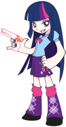 Size: 2143x4096 | Tagged: safe, artist:amarthgul, twilight sparkle, equestria girls, g4, female, gun, handgun, panty and stocking with garterbelt, pistol, simple background, solo, style emulation, transparent background, vector