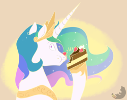Size: 4329x3388 | Tagged: safe, artist:drutheredpanda, princess celestia, alicorn, pony, g4, cake, cakelestia, female, food, looking at you, looking back, looking back at you, mare