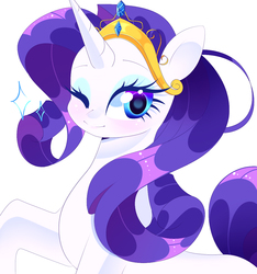 Size: 1103x1177 | Tagged: safe, artist:clefficia, rarity, pony, unicorn, g4, female, jewelry, mare, one eye closed, simple background, solo, tiara, white background, wink