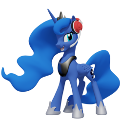 Size: 1280x1280 | Tagged: safe, artist:clawed-nyasu, princess luna, alicorn, pony, gamer luna, g4, 3d, 3d model, female, headphones, mare, simple background, solo, transparent background