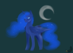 Size: 3507x2548 | Tagged: safe, artist:drutheredpanda, princess luna, alicorn, pony, g4, crescent moon, female, high res, mare, moon, night, signature, simple background, solo
