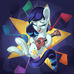 Size: 2200x2200 | Tagged: safe, artist:passigcamel, coloratura, earth pony, pony, g4, eyes closed, female, high res, mare, musical instrument, open mouth, rara, singing, solo, ukulele, underhoof