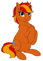 Size: 452x644 | Tagged: safe, artist:mythpony, oc, oc only, oc:firey spirit, pony, unicorn, female, hooves to the chest, mare, simple background, sitting, solo, white background