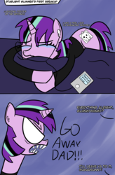 Size: 1921x2923 | Tagged: safe, artist:artiks, starlight glimmer, pony, unicorn, g4, crying, dialogue, edgelight glimmer, fangs, female, implied firelight, shinedown, teary eyes, teenage glimmer, teenager, younger