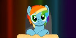 Size: 1436x721 | Tagged: safe, oc, oc only, oc:weo, pegasus, pony, alternate color palette, male, rainbow background, rainbow hair, smiling, solo