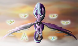 Size: 5112x3024 | Tagged: safe, artist:omnisimon11, starlight glimmer, alicorn, pony, alicornified, element of generosity, element of honesty, element of kindness, element of laughter, element of loyalty, element of magic, elements of harmony, equestria is doomed, evil starlight, female, flying, levitation, looking at you, magic, race swap, s5 starlight, solo, starlicorn, telekinesis, this will end in communism, xk-class end-of-the-world scenario