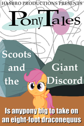 Size: 400x600 | Tagged: artist needed, safe, edit, scootaloo, pegasus, pony, series:pony tales, g4, cover art, rock, scoots and the giant discord, veggietales