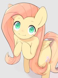 Size: 1536x2048 | Tagged: safe, artist:30clock, fluttershy, pegasus, pony, semi-anthro, g4, bipedal, colored pupils, cute, cutie mark, female, looking at you, mare, shyabetes, simple background, smiling, solo, white background, wings
