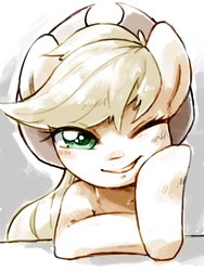 Size: 1536x2048 | Tagged: safe, artist:30clock, applejack, earth pony, pony, g4, colored sketch, cowboy hat, female, hat, looking at you, mare, one eye closed, smiling, solo, stetson, wink