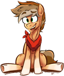 Size: 2135x2539 | Tagged: safe, artist:sukiwukidookie, oc, oc only, oc:buck evergreen, earth pony, pony, 2019 community collab, derpibooru community collaboration, bandana, high res, male, simple background, sitting, smiling, solo, stallion, transparent background