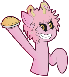 Size: 1500x1650 | Tagged: safe, artist:b-cacto, pony, crossover, food, horns, mina ashido, my hero academia, namesake, pie, ponified, pun, quirked pony, simple background, solo, transparent background, visual pun