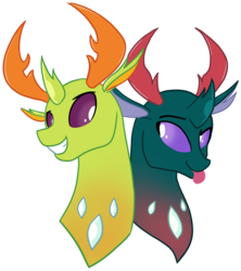 Size: 2472x2790 | Tagged: safe, artist:drake, pharynx, thorax, changedling, changeling, g4, brothers, bust, changedling brothers, cute, duo, duo male, high res, king thorax, male, pharybetes, portrait, prince pharynx, quadrupedal, simple background, thorabetes, tongue out, transparent background