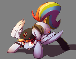 Size: 2500x1974 | Tagged: safe, artist:luxaestas, rainbow dash, pegasus, pony, g4, beret, caveira, clothes, commission, female, hat, knife, mare, mouth hold, rainbow six siege, simple background, solo