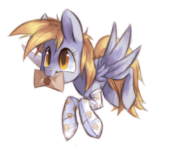 Size: 539x482 | Tagged: safe, artist:askpopcorn, derpy hooves, pegasus, pony, clothes, female, letter, mare, mouth hold, simple background, socks, solo