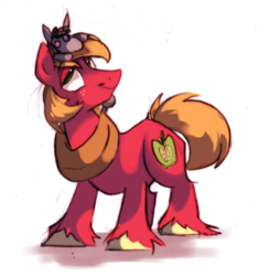 Size: 945x1004 | Tagged: safe, artist:askpopcorn, big macintosh, smarty pants, earth pony, pony, g4, doll, horse collar, male, simple background, smiling, solo, stallion, toy, unshorn fetlocks