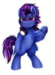 Size: 2550x3509 | Tagged: safe, artist:pridark, oc, oc only, oc:lost, pegasus, pony, bipedal, headphones, high res, male, simple background, smiling, solo, stallion, transparent background