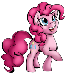 Size: 2420x2688 | Tagged: safe, artist:theshadowstone, pinkie pie, earth pony, pony, g4, female, happy, high res, mare, open mouth, raised hoof, simple background, smiling, solo, transparent background