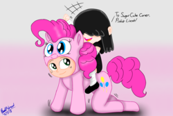 Size: 2160x1440 | Tagged: safe, artist:reedahmad, pinkie pie, human, g4, clothes, cosplay, costume, crossover, dialogue, female, lincoln loud, linkie pie, lucy loud, male, nickelodeon, the loud house