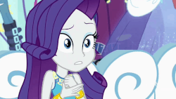 Size: 985x554 | Tagged: safe, screencap, rarity, equestria girls, equestria girls specials, g4, my little pony equestria girls: better together, my little pony equestria girls: rollercoaster of friendship, angry, animated, female, geode of shielding, gif, rarity peplum dress, solo focus