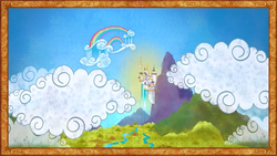 Size: 1280x720 | Tagged: safe, screencap, friendship is magic, g4, book, canterlot, castle, cloud, cloudsdale, equestria, illustration, it begins, no pony, pony history, scenery, start of ponies