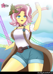 Size: 717x1000 | Tagged: safe, artist:clouddg, vignette valencia, equestria girls, equestria girls series, g4, rollercoaster of friendship, breasts, busty vignette valencia, cellphone, clothes, female, hips, legs, open mouth, phone, selfie, sexy, shorts, signature, smartphone, solo, thick, thighs, wide hips