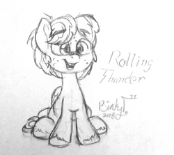 Size: 1832x1633 | Tagged: safe, artist:binkyt11, derpibooru exclusive, oc, oc only, oc:rolling thunder, pony, colt, male, monochrome, signature, solo, traditional art