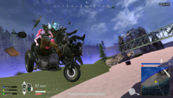 Size: 3840x2160 | Tagged: safe, artist:tbosiris, lyra heartstrings, pinkie pie, human, anthro, g4, 3d, gas mask, high res, mask, pinkamena diane pie, playerunknown's battlegrounds, tricycle