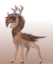 Size: 2000x2378 | Tagged: safe, artist:shimayaeiko, oc, oc only, deer, original species, peryton, gradient background, high res, signature, solo